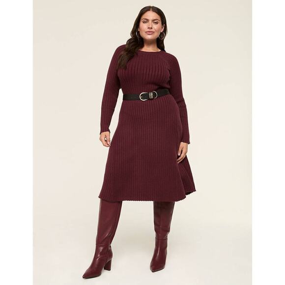Lane Bryant Dresses & Skirts - Lane Bryant Rib Sweater A Line Midi Dress Size 10/12 maroon Holiday Fall